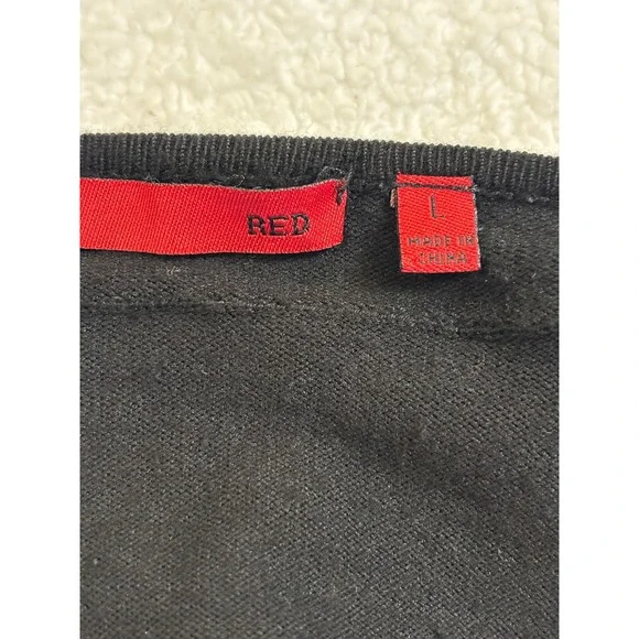 RED Black Open Front Cardigan Striped Ruffle Trim Long Sleeve Large - Picture 5 of 5